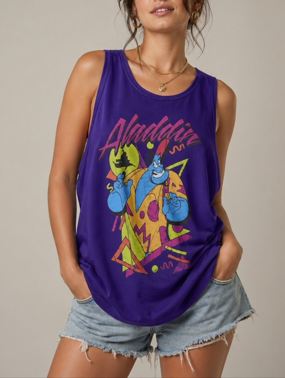 Disney Aladdin Genie Tank Purple Womens XXL Y2K Retro Graphic Streetwear Unisex